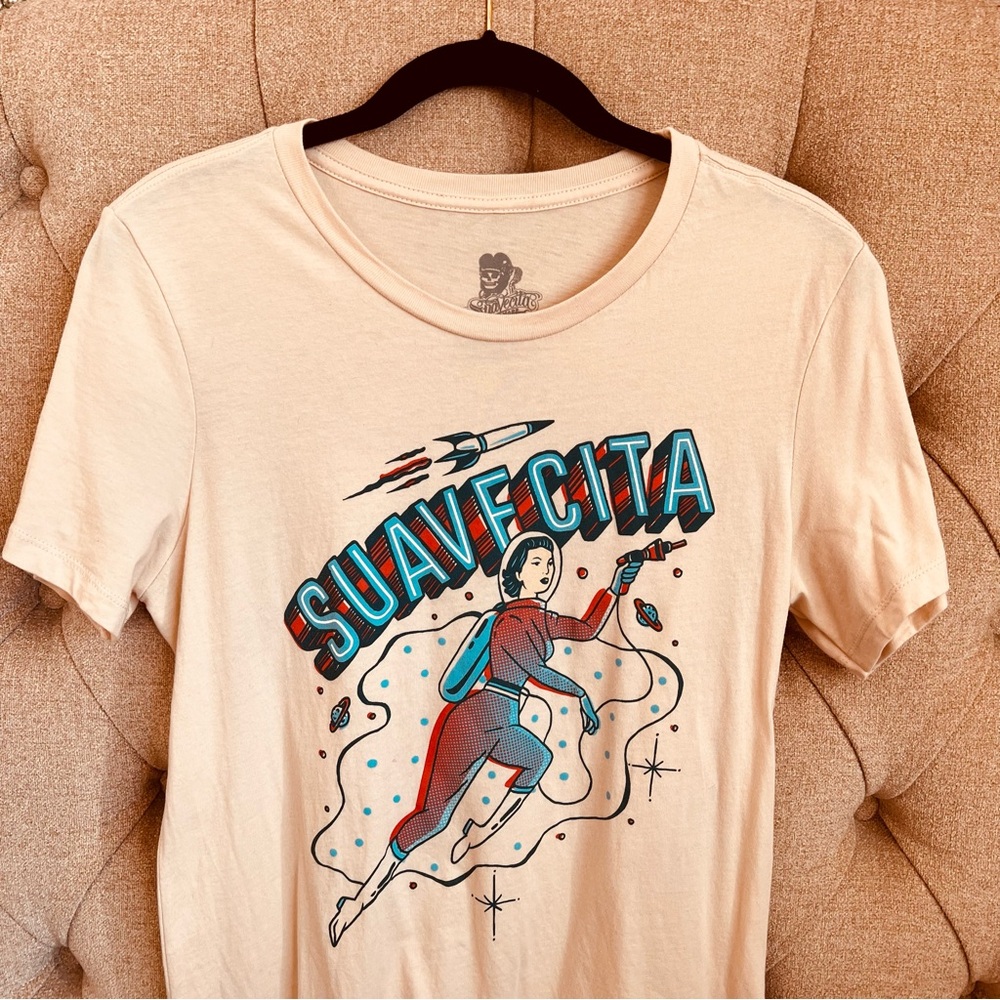 Suavecita Graphic astronaut sci-Fi space Short Sleeve Tee - Cream